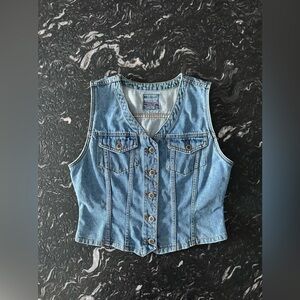 Vintage Y2K County Seat Women's Denim Sleeveless Vest 100% Cotton Size L